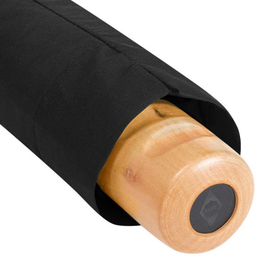 FARE ÖkoBrella kabatas lietussargs ar pārstrādāta PET jumtu un koka rokturi ar logotipu, melns (waterSAVE®) – detaļas skats 6