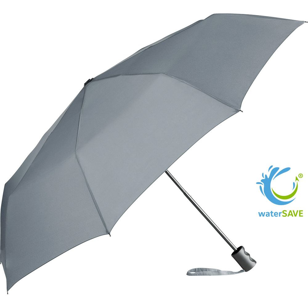 FARE ÖkoBrella kabatas lietussargs ar pārstrādāta PET jumtu un rABS rokturi ar logotipu, pelēks (waterSAVE®) – produkta foto