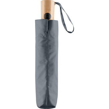 FARE ÖkoBrella AOC kabatas lietussargs ar pārstrādāta PET jumtu un bambusa rokturi ar logotipu, pelēks (waterSAVE®) – detaļas skats 3