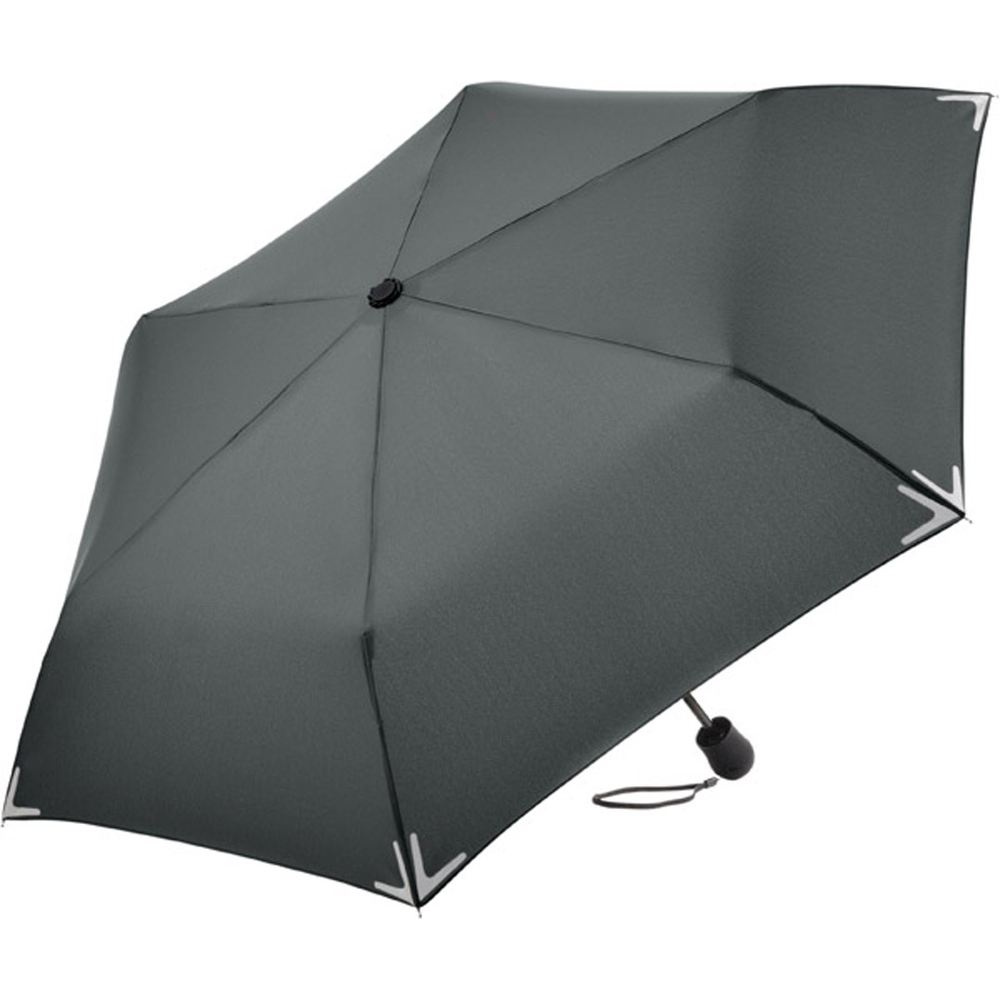 FARE Safebrella® kabatas lietussargs ar LED gaismu un atstarotājiem ar logotipu, pelēks – produkta foto