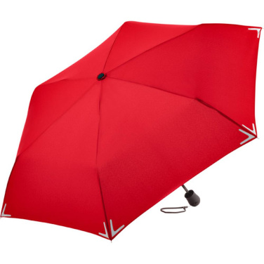 FARE Safebrella® kabatas lietussargs ar LED gaismu un atstarotājiem ar logotipu, sarkans – produkta foto