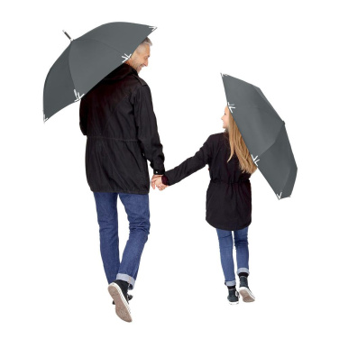 FARE Safebrella® kabatas lietussargs ar LED gaismu un atstarotājiem ar logotipu, pelēks – detaļas skats 2