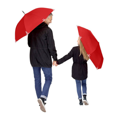 FARE Safebrella® kabatas lietussargs ar LED gaismu un atstarotājiem ar logotipu, sarkans – detaļas skats 2