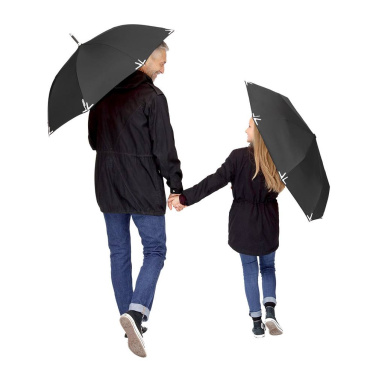 FARE Safebrella® kabatas lietussargs ar LED gaismu un atstarotājiem ar logotipu, melns – detaļas skats 2