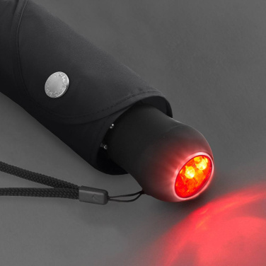 FARE Safebrella® kabatas lietussargs ar LED gaismu un atstarotājiem ar logotipu, melns – detaļas skats 5