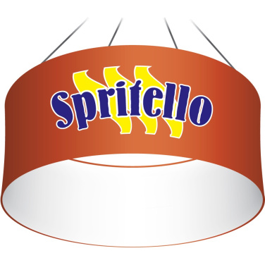 Apaļa piekarināma zīme ar oranžu apdrukātu logo uz trosēm