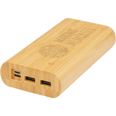 Tulda 20 000 mAh bambusa ārējais akumulators ar logo – apdrukas piemērs