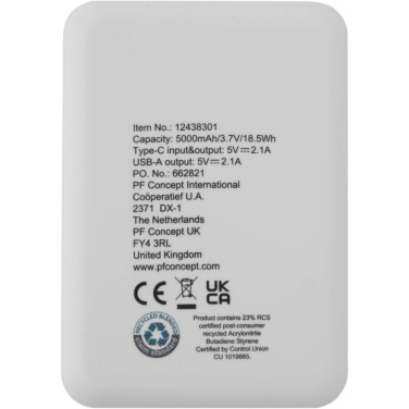 Asama 5000 mAh Type-C ārējais akumulators no pārstrādātas plastmasas – skats no aizmugures