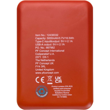 Asama 5000 mAh Type-C ārējais akumulators no pārstrādātas plastmasas – skats no aizmugures