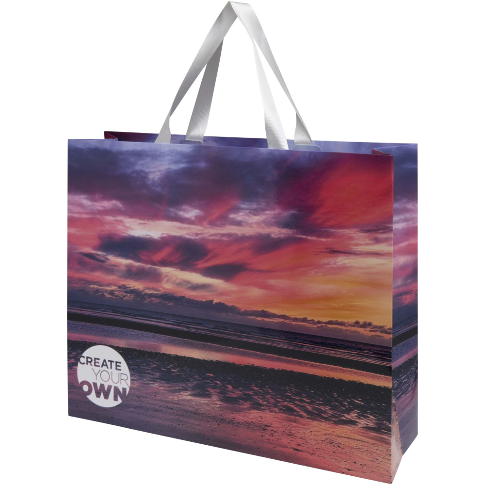 Smartfold 210 g/m² papīra maisiņš ar lentveida rokturiem un spīdīgu laminēšanu - 42 x 12 x 35 cm, produkta attēls