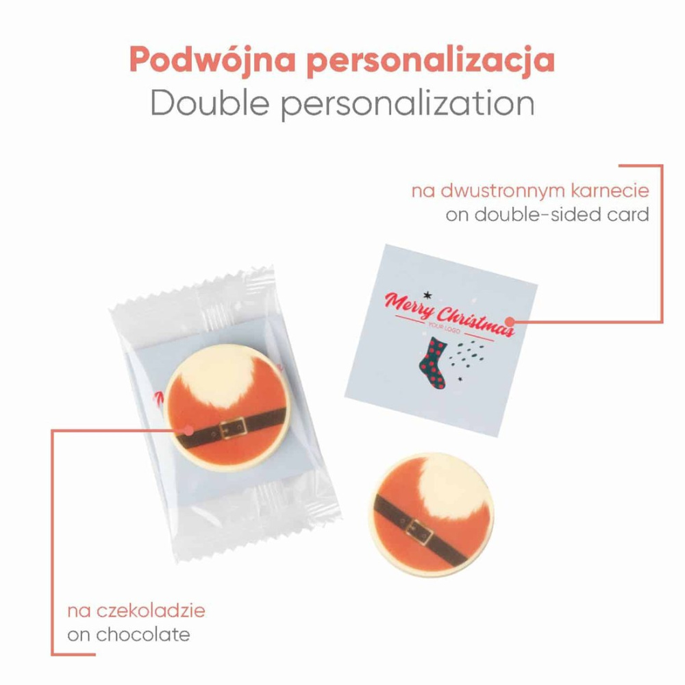 Reklāmas kartīte - šokolādes medaļas apdruka, produkta attēls
