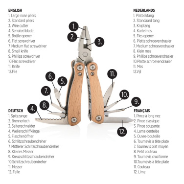 Koka mini multiinstruments, brūns, detaļas skats (2)