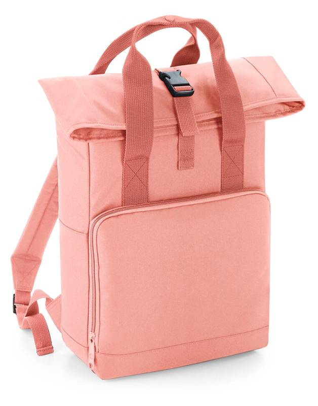 Pārstrādāta mugursoma ar diviem rokturiem un roll-topu, Blush Pink – Bagbase (1)