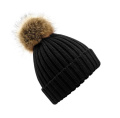 Fur Pop Pom Chunky Beanie cepure, krāsa: melna, Melns