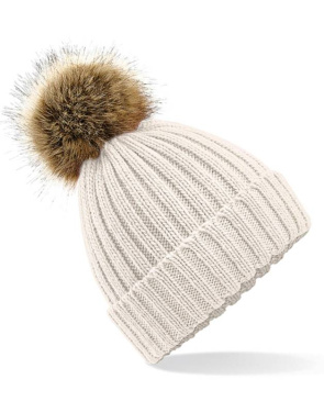 Fur Pop Pom Chunky Beanie cepure, krāsa: melna – Beechfield (3)