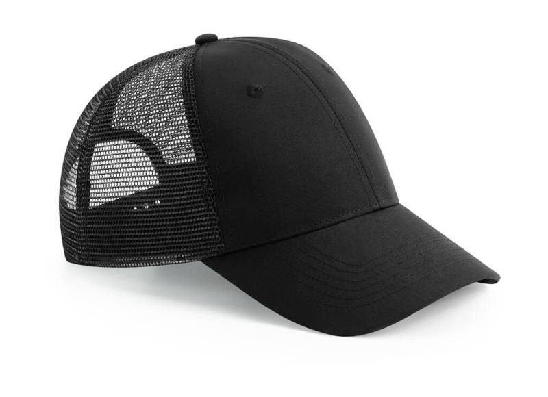 Pārstrādāta Urbanwear 6 paneļu džemperis ar aizdari un snapback stila Trucker stilam, krāsa: melna – Beechfield (1)
