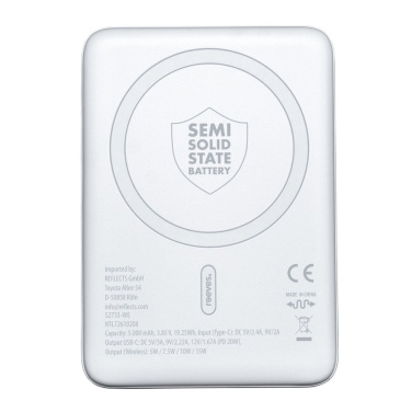 Magnētisks 15 W bezvadu ārējais akumulators REEVES-WATTRON PLUS V, 5000 mAh – balts (4)