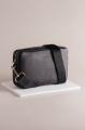 Aarni liela aļņa ādas plecu soma, melns/zelts