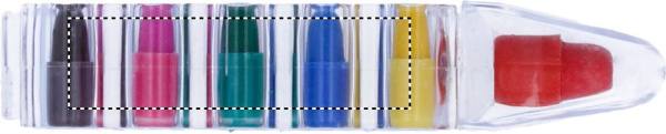 Set med 6 vaxkritor: Logotypens placering – produktens framsida