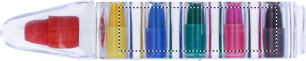 Set med 6 vaxkritor: Logotypens placering – produktens baksida