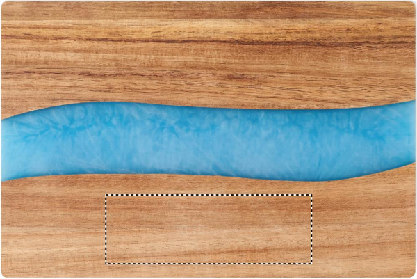 Planche à découper en bois d’acacia: Emplacement du logo — Face 1 du produit: Zone inférieure