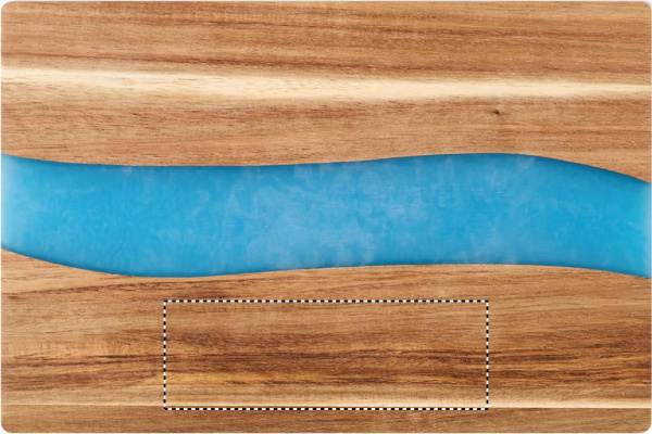 Planche à découper en bois d’acacia: Emplacement du logo — Face 2 du produit: Zone inférieure
