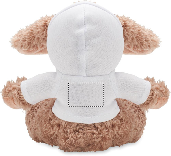 Bunny plush wearing a hoodie: Logo position – back of the product