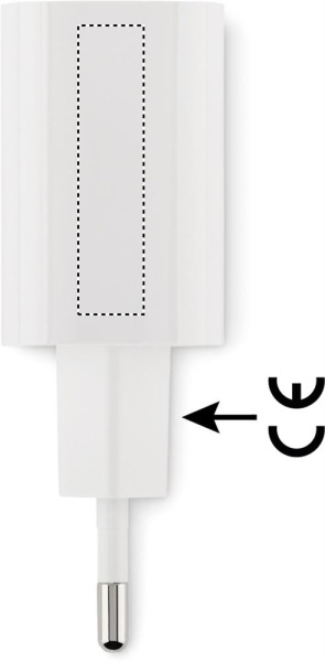 Chargeur USB de 20 W à 2 ports, prise UE: Emplacement du logo — Face 3 du produit