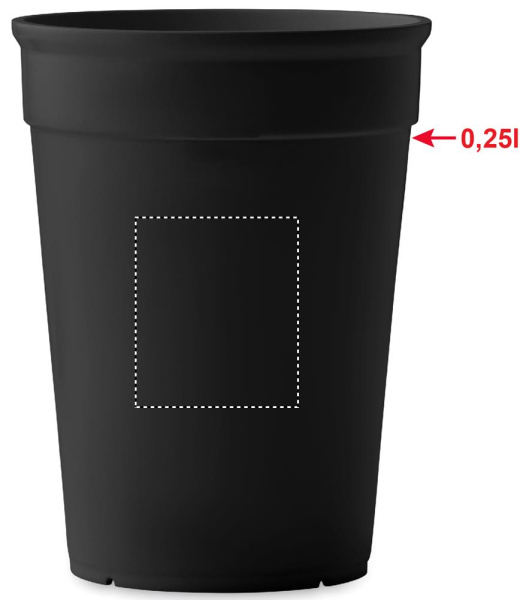 Daugkartinis puodelis iš perdirbto PP, 250 ml: Logotipo vieta – gaminio priekinė pusė
