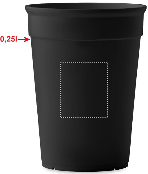 Daugkartinis puodelis iš perdirbto PP, 250 ml: Logotipo vieta – gaminio galinė pusė