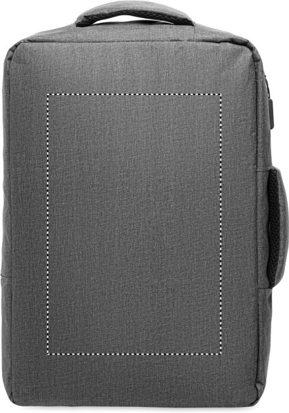 A safe 15-inch laptop backpack made of 300D RPET with a 210D RPET lining and customizable printing.: Logo position – front of the product