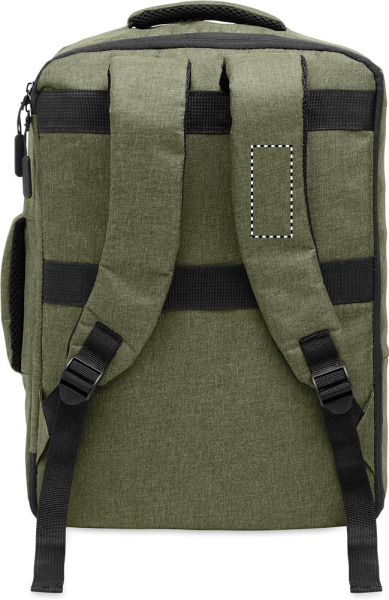 A safe 15-inch laptop backpack made of 300D RPET with a 210D RPET lining and customizable printing.: Logo position – left shoulder strap