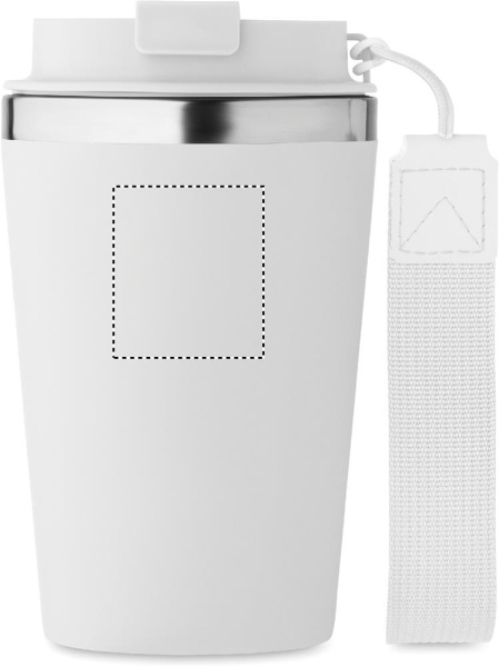 Doppelwandiger Trinkbecher mit Handschlaufe, 350 ml: Logoposition – oberer Bereich der Produktvorderseite