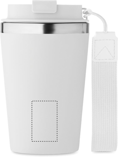 Doppelwandiger Trinkbecher mit Handschlaufe, 350 ml: Logoposition – unterer Bereich der Produktvorderseite