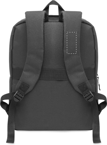 Slim 15 inch laptop backpack made of 600D RPET polyester with a 210D lining and customizable printing: Logo position – left shoulder strap