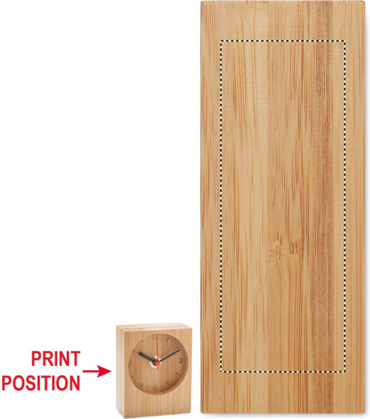 Bordsklocka i bambu: Logotypens placering – produktens sida 4