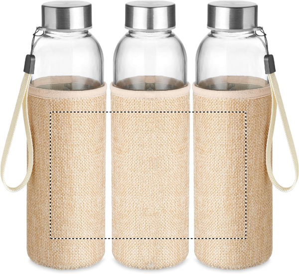 Lasipullo 500 ml suojapussissa: Siirtokuvapainatus – pussi