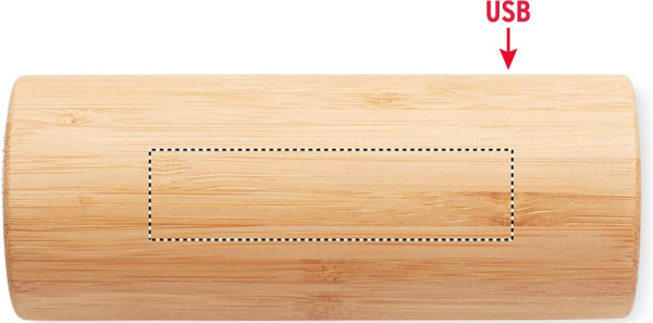 Trådlös högtalare i bambu 2x5W: Logotypens placering – produktens ovansida