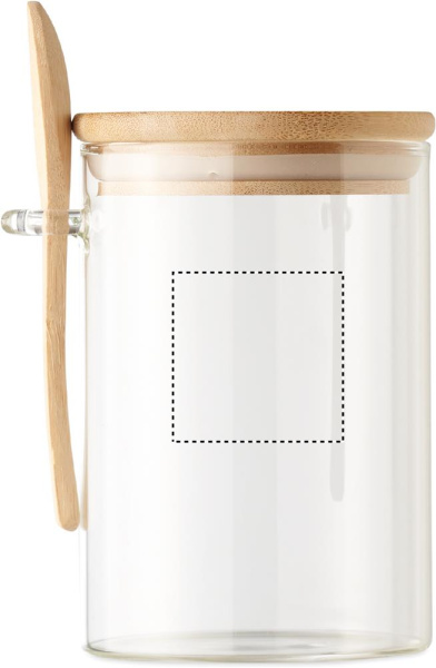 Bocal en verre de 600 ml avec cuillère: Emplacement du logo – face 2 du produit