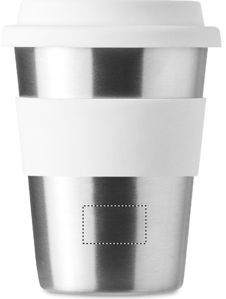 Nerūsējošā tērauda krūze Irmug ar silikona vāku, 350 ml: Logotipa izvietojums – krūze: izstrādājuma priekšpuses apakšdaļa