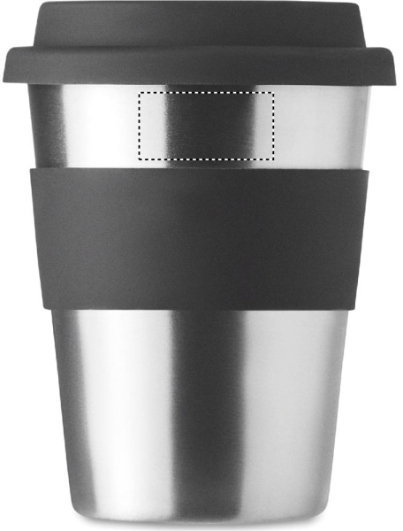 Nerūsējošā tērauda krūze Irmug ar silikona vāku, 350 ml: Logotipa izvietojums – krūze: izstrādājuma aizmugures augšdaļa