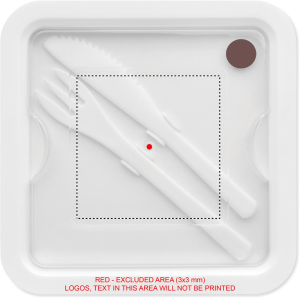 Boîte repas de 600 ml avec couverts: Emplacement du logo — Couvercle transparent