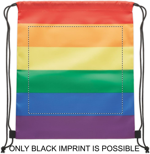 Rainbow RPET aukliņu soma: Logotipa izvietojums – izstrādājuma priekšpuse