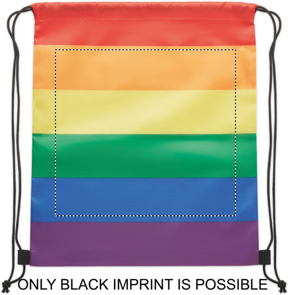 Rainbow RPET aukliņu soma: Logotipa izvietojums – izstrādājuma aizmugure
