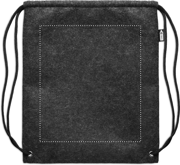Sac à cordons en feutre RPET: Emplacement du logo – face avant du produit