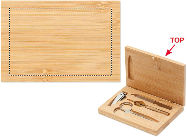 Coffret de manucure: Emplacement du logo — dessous du produit