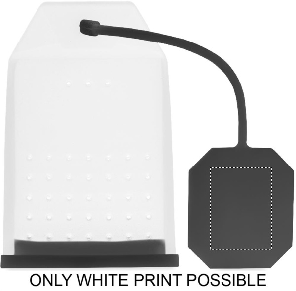 Filtre à thé en silicone: Emplacement du logo — Poignée: Face 1 du produit