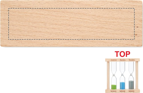 Ensemble de 3 sabliers en bois: Emplacement du logo – dessus du produit