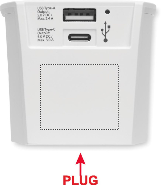 Adapter podróżny SKROSS MUV USB A/C: Położenie logo — tył produktu