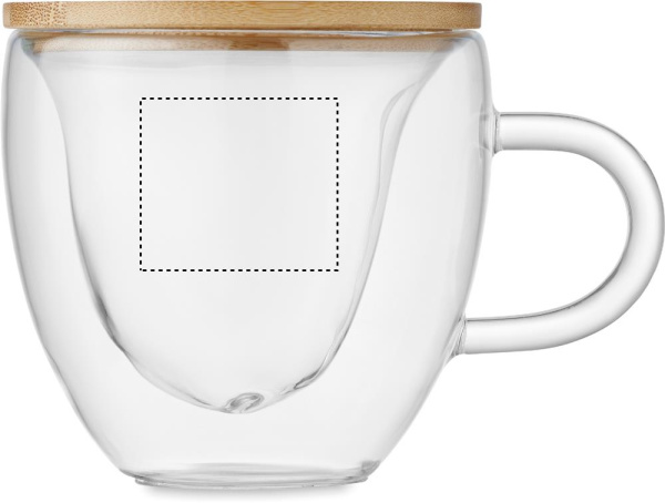 Double wall glass mug with bamboo lid 180 ml: Logo position – for right-handed use
